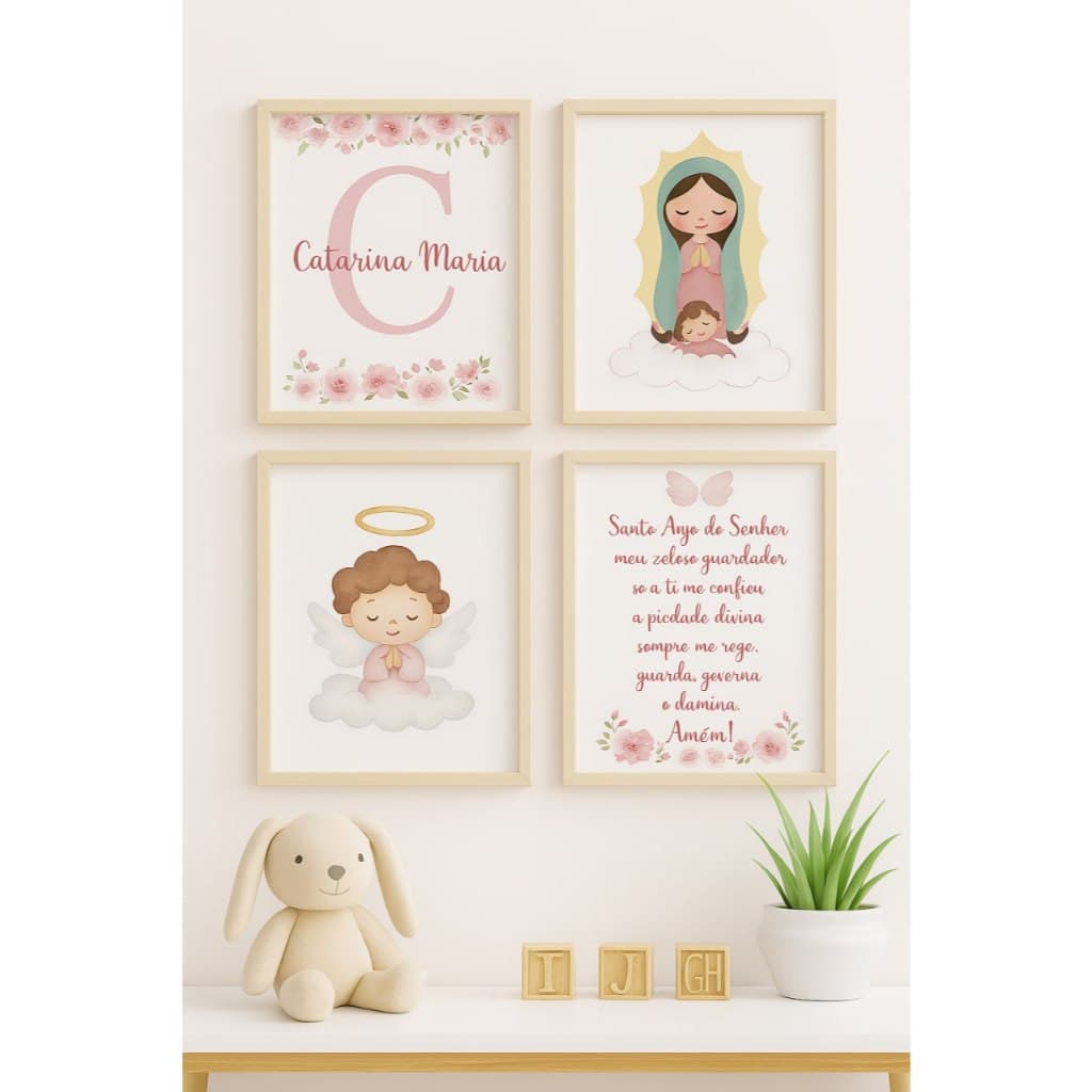 Quadro Infantil com Palavra Bíblica  – Santo anjo do senhor. Delicadeza para o Quarto do Bebê.