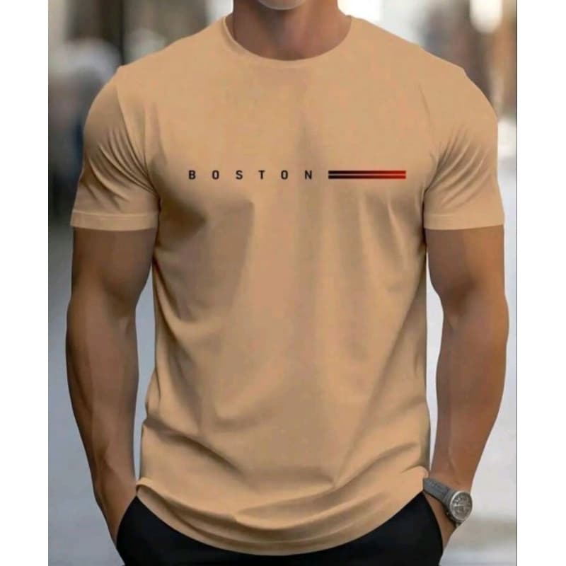 Camisa Masculina Gola Redonda-Camiseta Casual Malha Peruana TOP