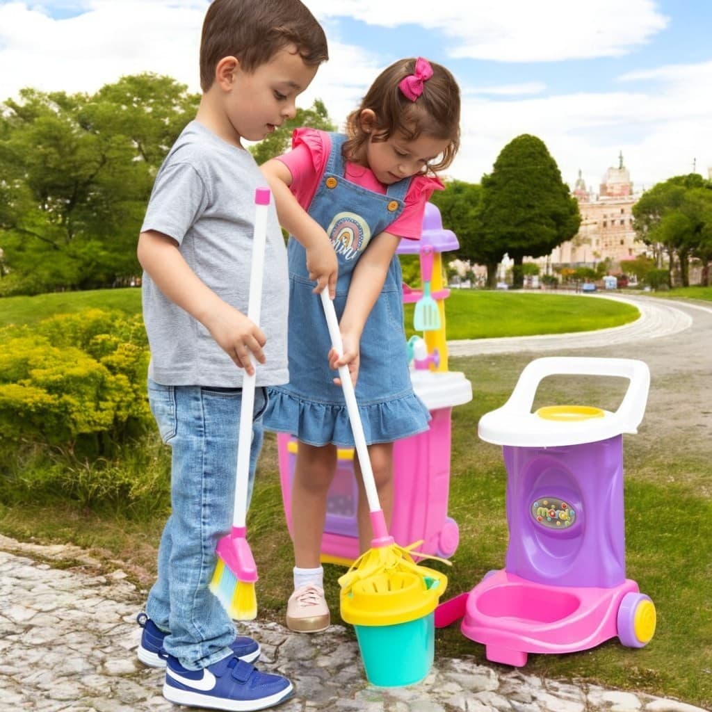 Carrinho Infantil De Limpeza Vassoura Esfregão, Brinquedo Presentes Cleaning Trolley Imaginação