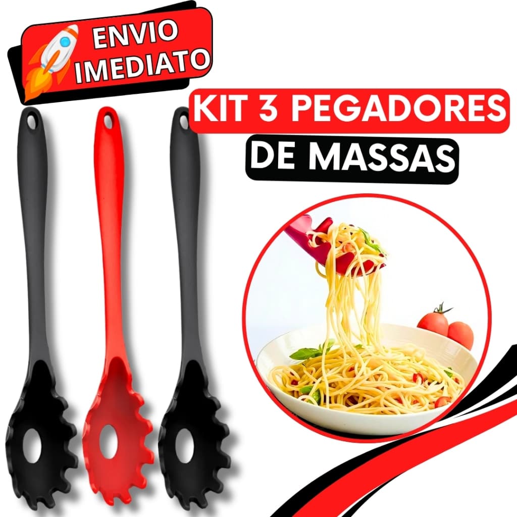 KIT Jogo 3 Pegador de Massa Macarrão em Silicone GRANDE Utensilio de Servir para Casa Cozinha Restaurante Buffet