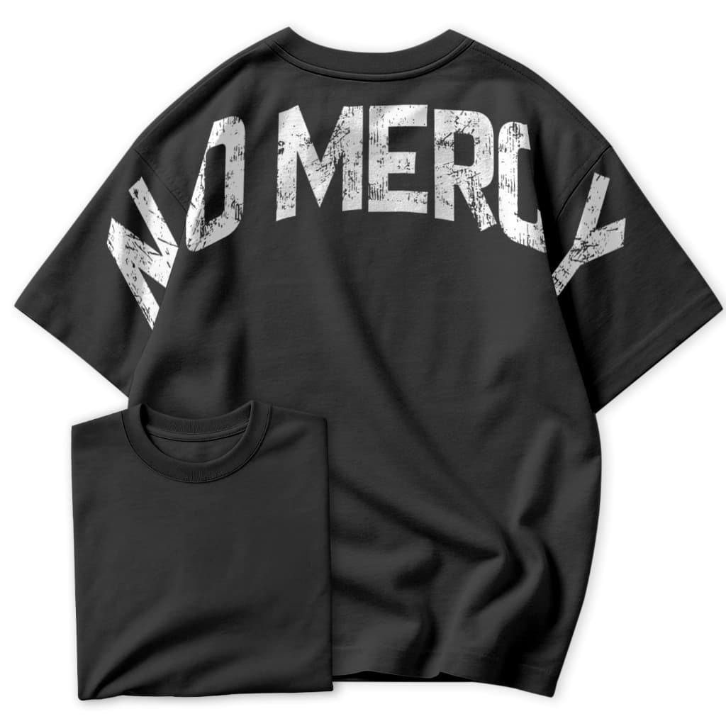 Camiseta Oversized No Mercy Masculina Academia Streetwear – Estampa Grande Estilo Old School