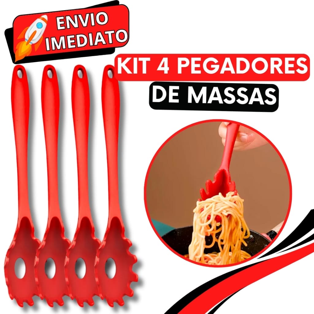 KIT Jogo 4 Pegador de Massa Macarrão em Silicone GRANDE Utensilio de Servir para Casa Cozinha Restaurante Buffet