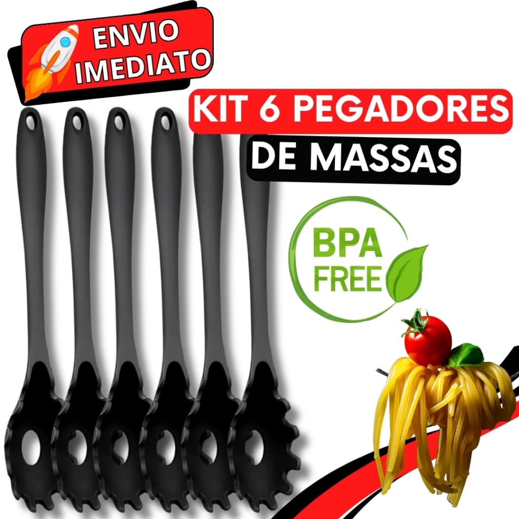 KIT Jogo 6 Pegador de Massa Macarrão em Silicone GRANDE Utensilio de Servir para Casa Cozinha Restaurante Buffet