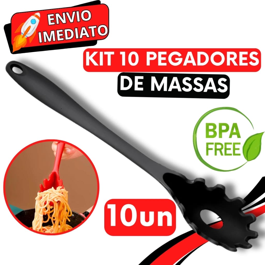 KIT Jogo 10 Pegador de Massa Macarrão em Silicone GRANDE Utensilio de Servir para Casa Cozinha Restaurante Buffet