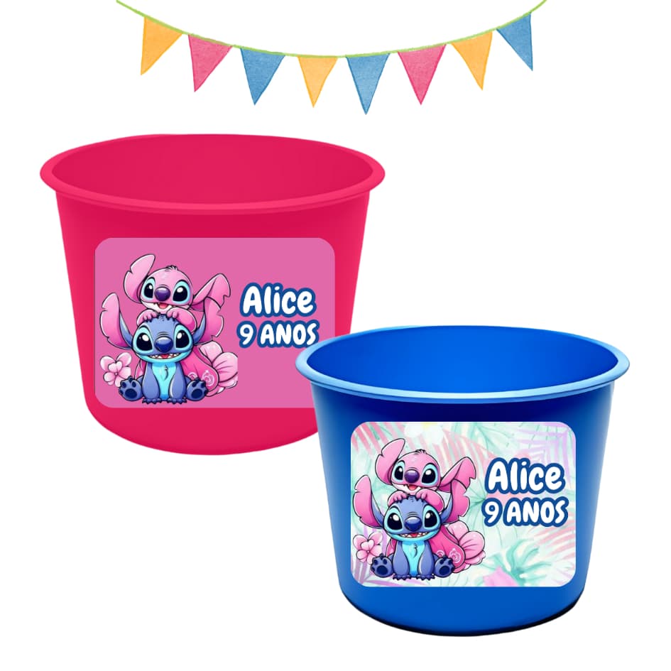 Baldinho de Pipoca Personalizado Stitch - 1,5l Grande
