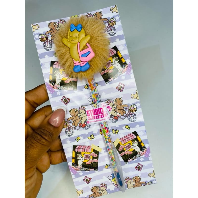 caneta Personalizada ursinho fofo de colorir papelaria fofa Pompom e gritar