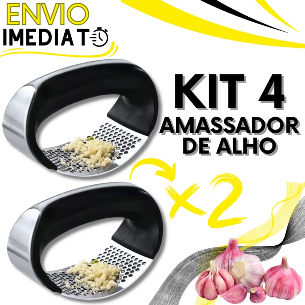 KIT 4 Triturador Amassador Espremedor de Alho Batata Cebola Aço Inox Manual Multiuso Super Resistente para Casa Cozinha