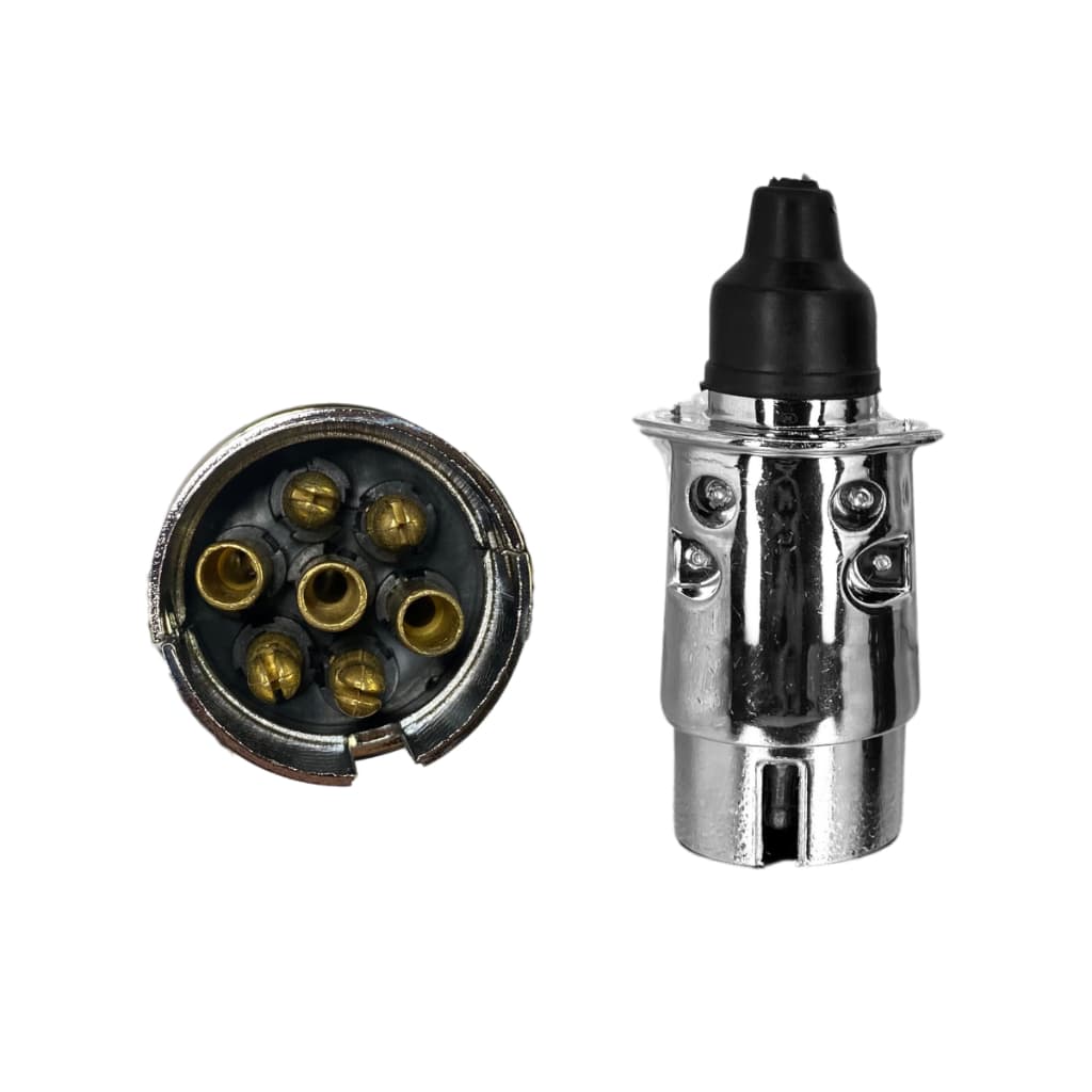 Tomada Plug Macho 7 Pinos Cromada para Carretinha, Reboque e Engate – Resistente | Envio Rápido
