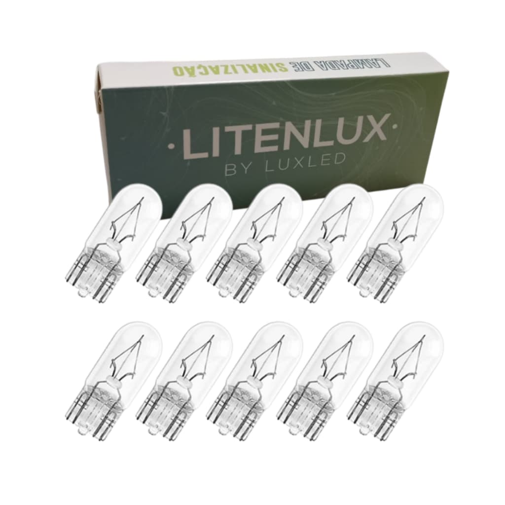 10x Lampada Pingo T10 12v 3W Halógena Base Vidro Meia Luz Farolete