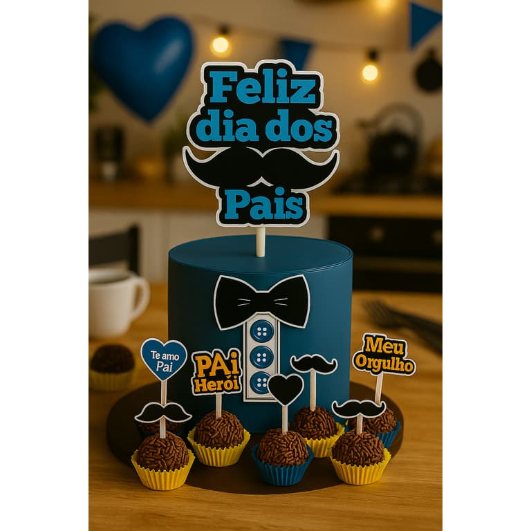 Kit Topo de Bolo Dia dos Pais +  15  Toppers de Doces | Decoraçao Dia dos Pais