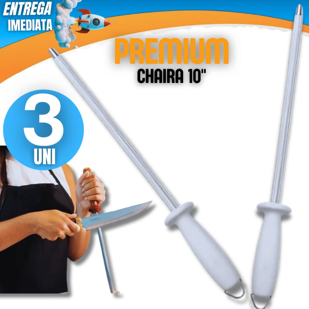 Conjunto 03 Chaira Estriada 10 Polegadas  Profissional Amolador de Facas Afiador Linha Premium Resistente