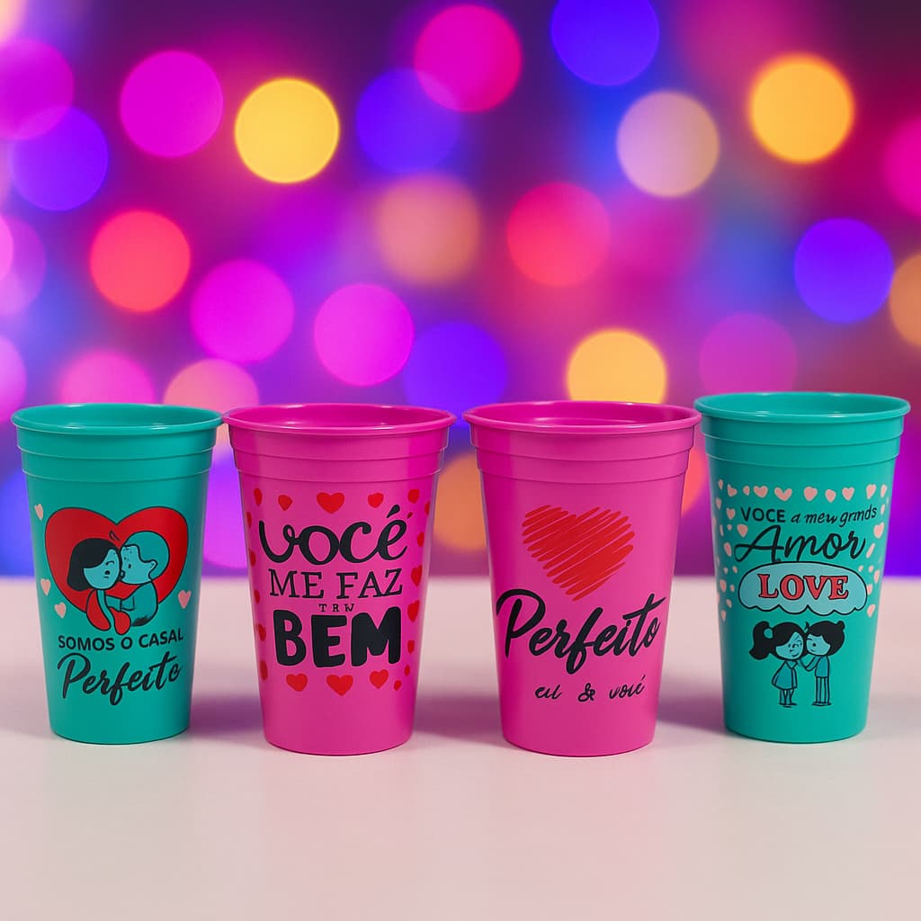 Kit 10 Copos plasticos coloridos cores sortidas para festas com adesivos reutilizavel