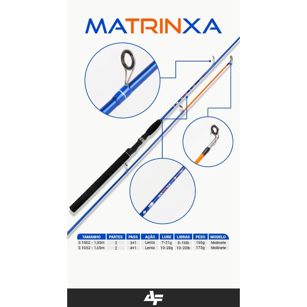Vara Albatroz Matrinxa p/ Molinete 1,65mt ou 1,50mt 2partes