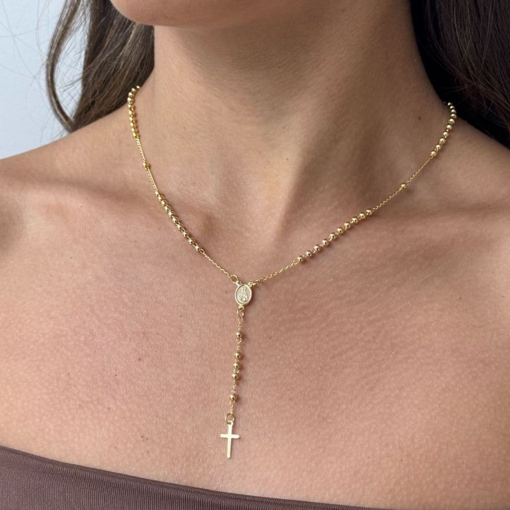 Colar Terço Nossa senhora banhado a Ouro 18k