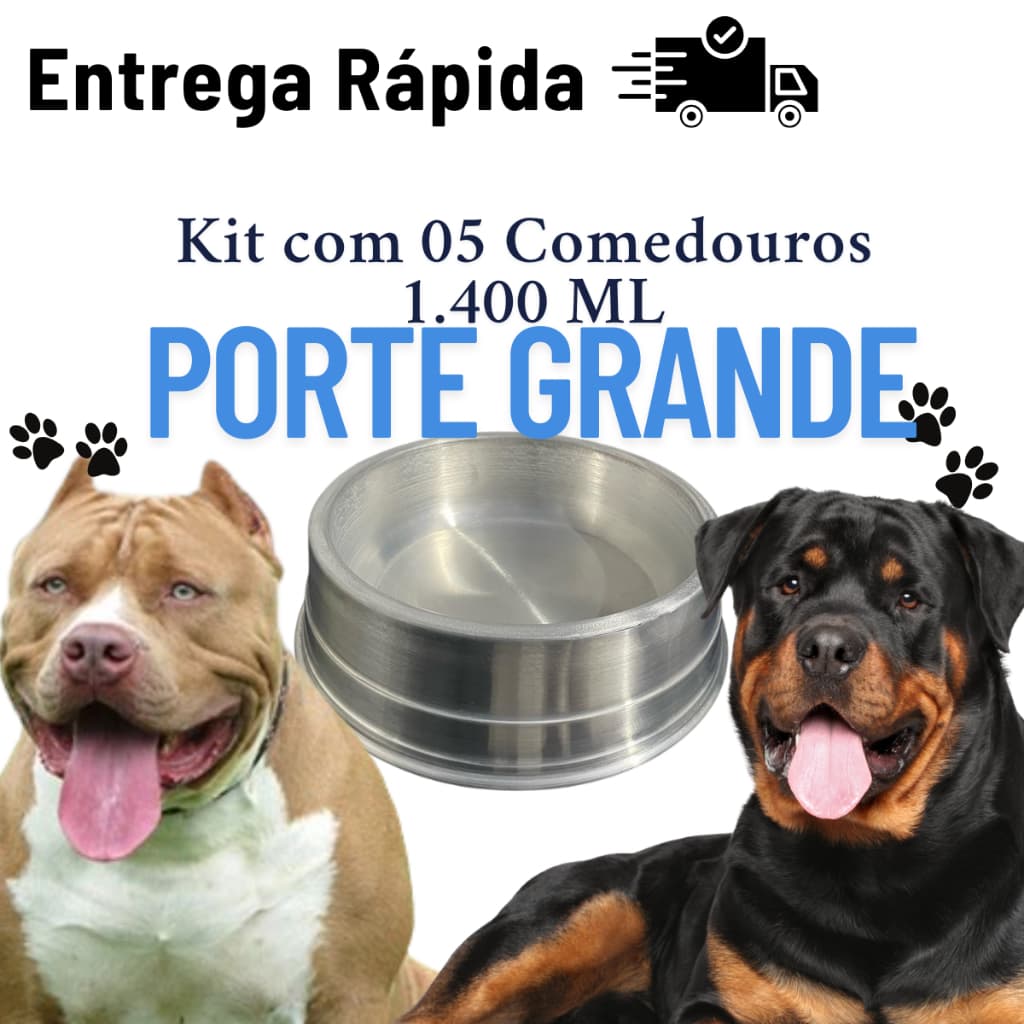 Kit com 5 Comedouros 1,4L para Cães de Grande Porte – Ideal para Ração ou Água