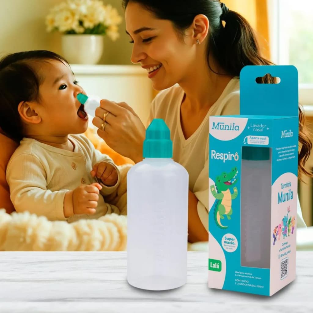 GARRAFA DE LAVAGEM NASAL CRIANÇA ADULTO RESPIRÔ MUNILA 220ML 1UND
