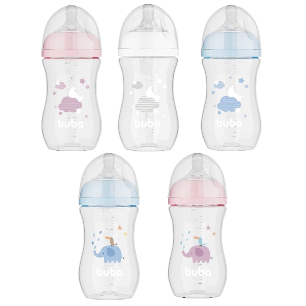 Mamadeira Easy Flow Buba 270 mL Nuvem Válvula Redutora de Ar Bico Confortável Antivazamento +2 meses