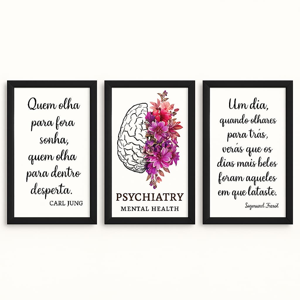 Quadros para Consultório Médico – Arte de Psiquiatria com Mensagens de Autoconhecimento e Equilíbrio