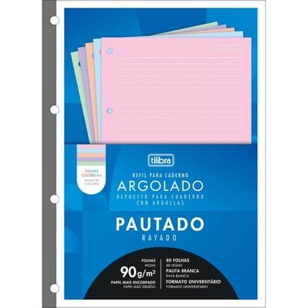 Refil Tiliflex Colorido com Pauta Branca para Caderno Argolado Universitário 200x275mm 80 Folhas 90 Gramas - Tilibra
