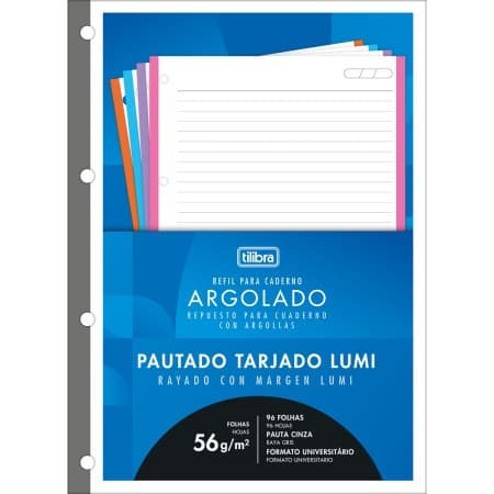 Refil Tiliflex Tarjado Lumi para Caderno Argolado Universitário 200x275mm 96 Folhas Tilibra