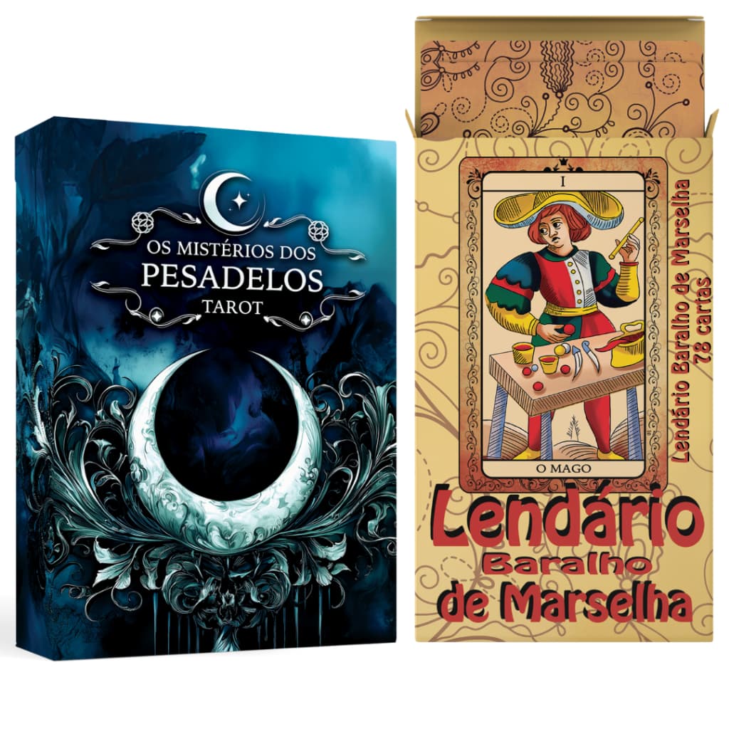 Kit Tarot Os Mistérios dos Pesadelos 36 Cartas Pastificadas e Baralho de Marselha 78 Cartas Ideal p/ Iniciantes