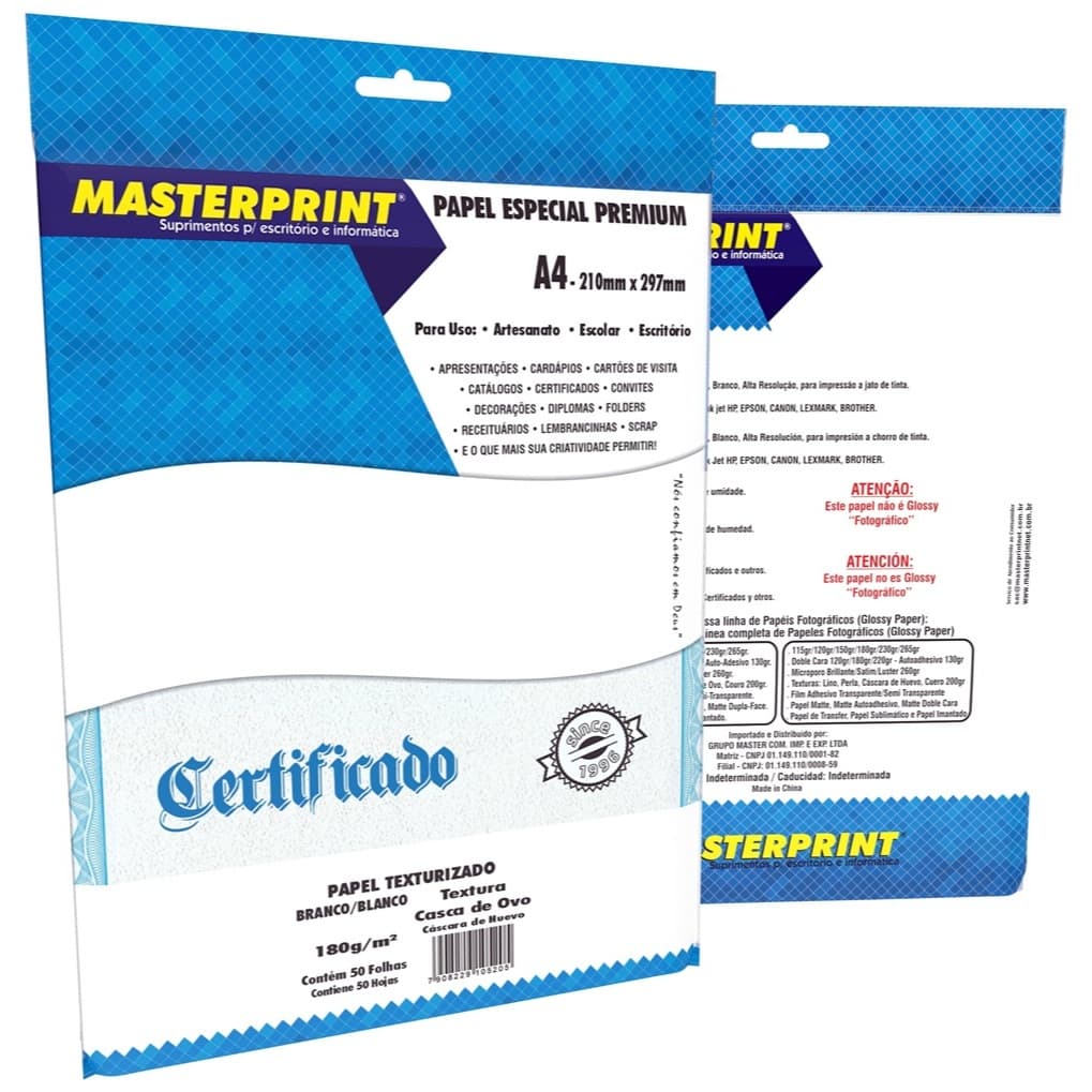 Papel Casca De Ovo Branco 180g A4 50 Fls  Masterprint