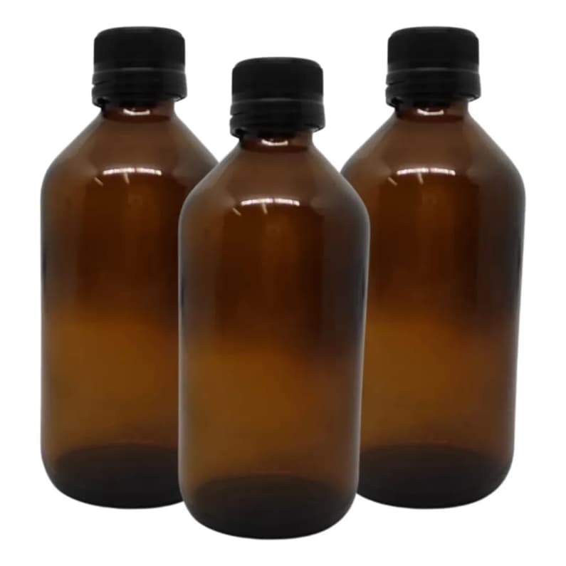 Frascos Âmbar Marrom De Vidro 500Ml Com Tampa Lacre Preta (rosca 24)