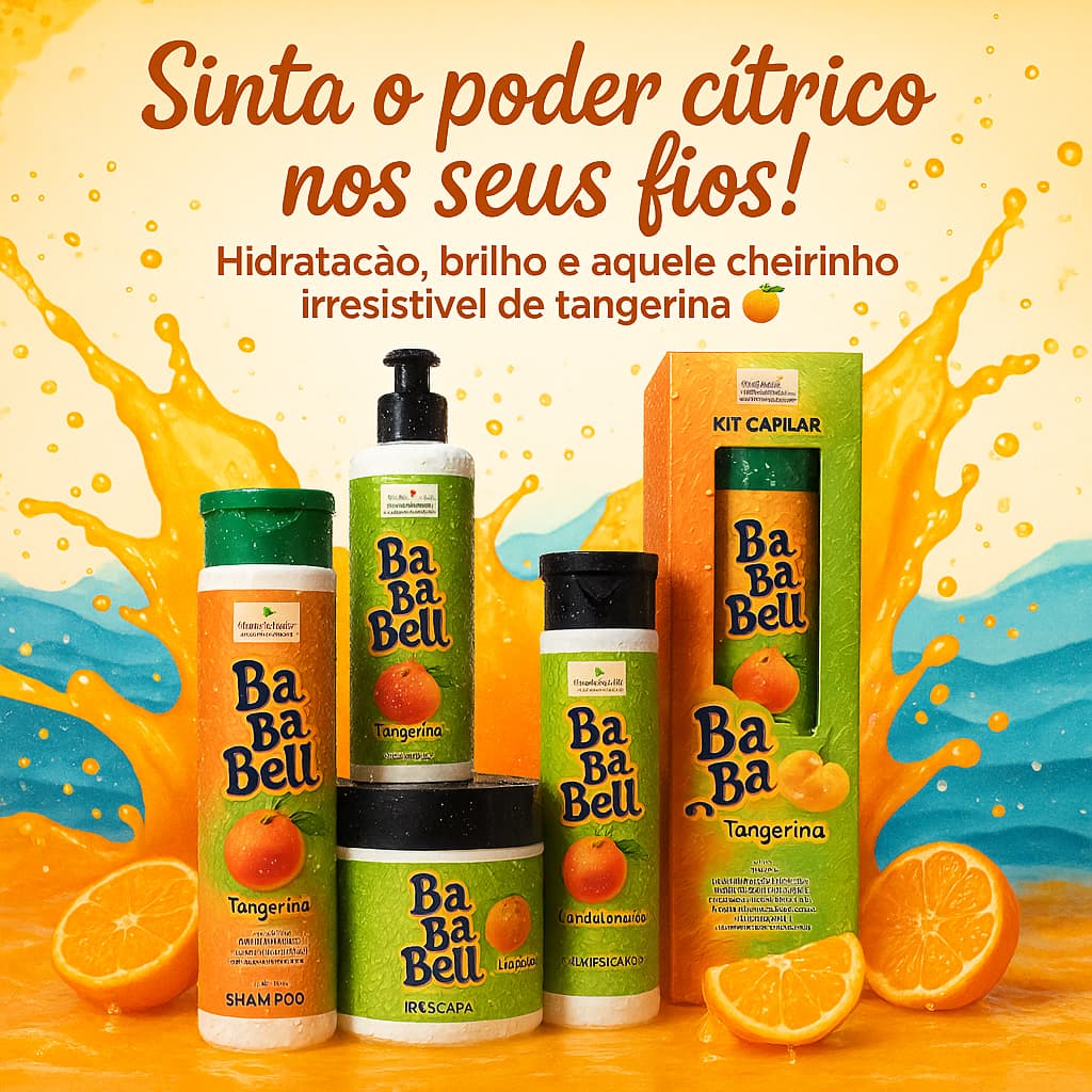 Baba Bell Tangerina 4 Itens: Nutrição, brilho e aroma irresistível nos seus fios