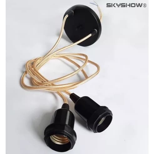 Pendente Retro Line Duplo Retro Led Industria Skyshow- Fio tecido dourado