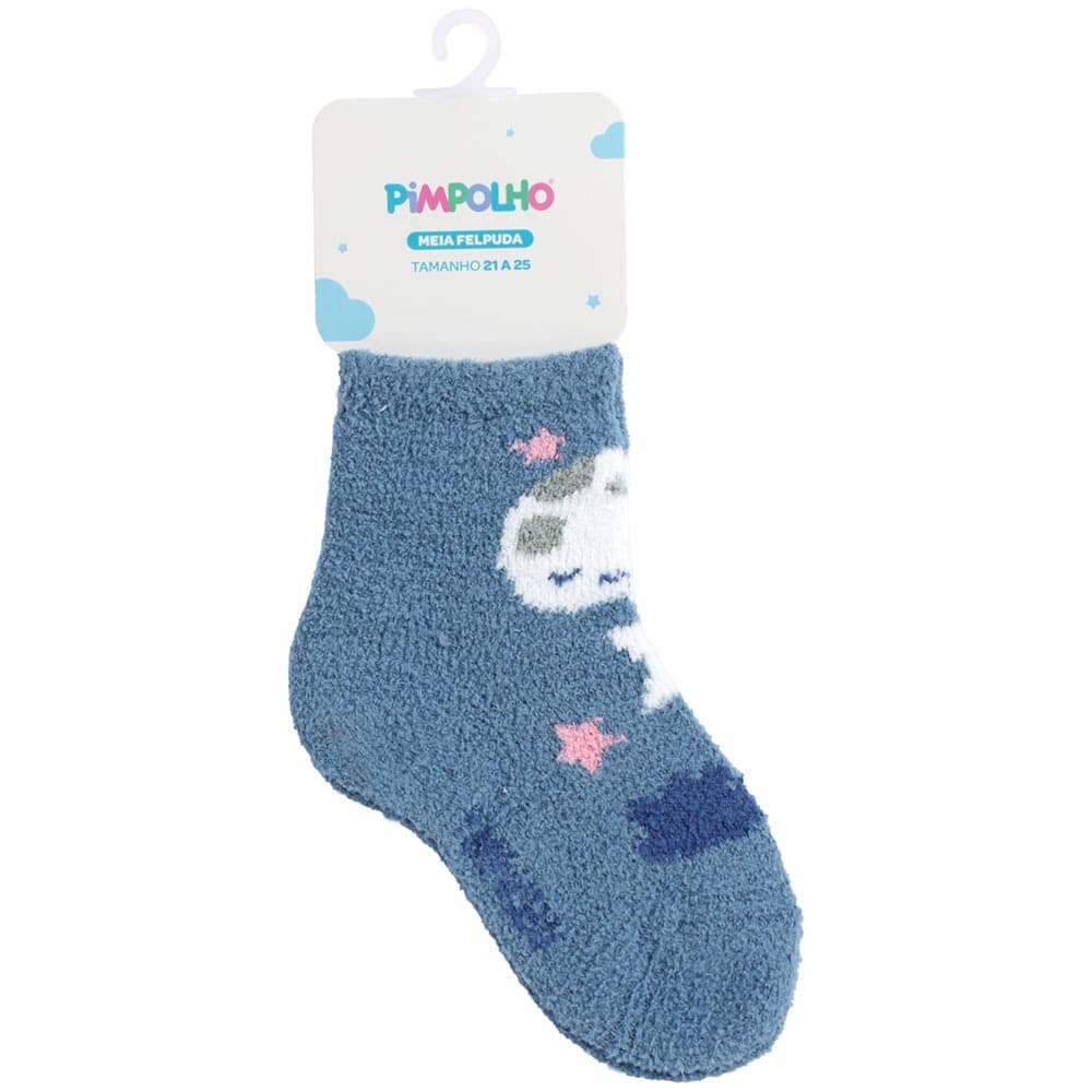 MEIA INFANTIL FELPUDA QUENTINHA AZUL/LUA TAM. 21-25 PIMPOLHO