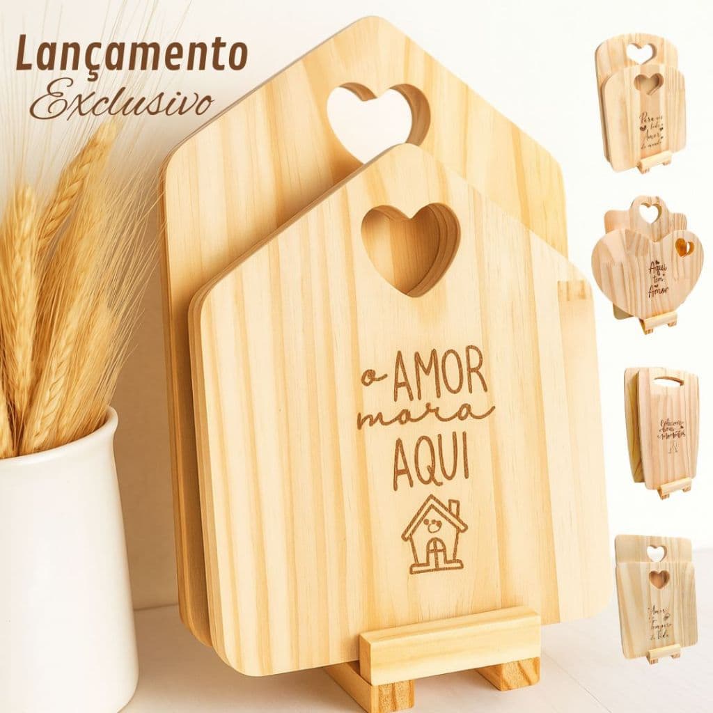 Kit Tábuas de Frios Casinha ou Coração em Madeira Presente para Lar Mesa Posta e  Decoração Cozinha