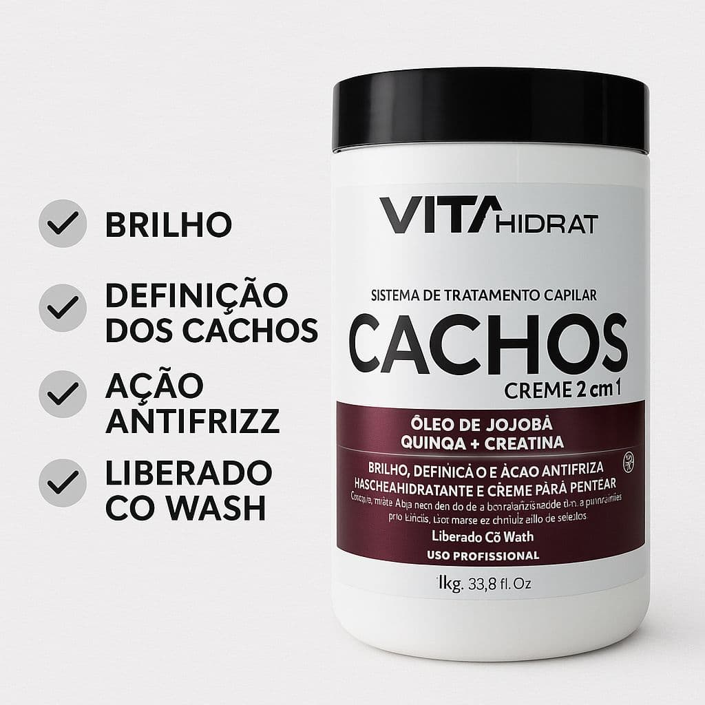 Creme de Cachos Super Definidos Ação Antifrizz Vita Hidrat 1kg Para Todas as Curvaturas