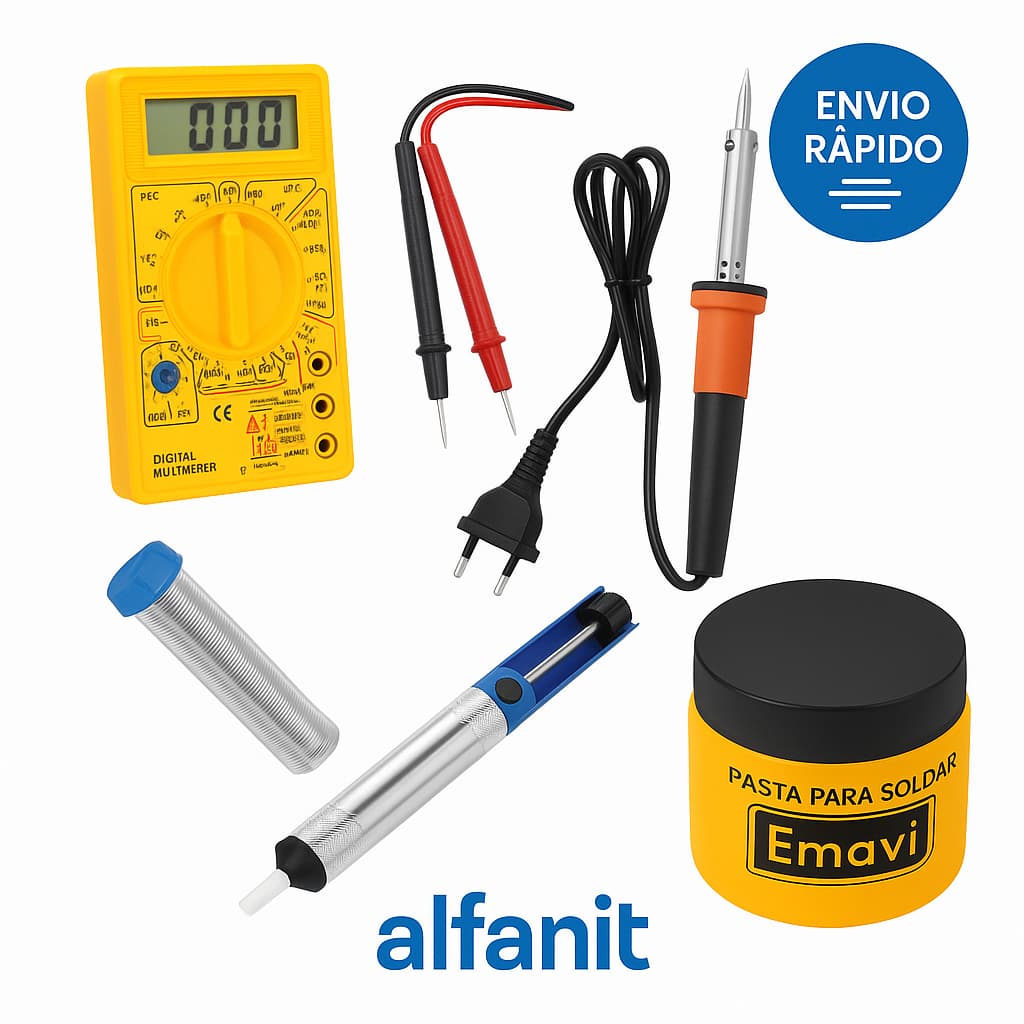 Kit Solda Completo com Ferro + Multímetro + Sugador + Solda + Pasta - 110V ou 220V