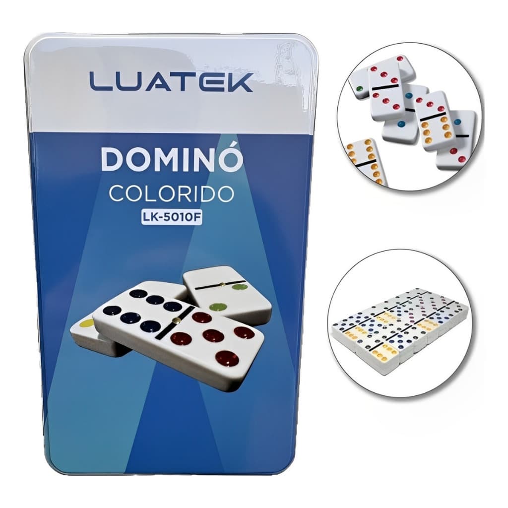 Jogo Domino Profissional 10mm Colorido 28 Peças Estojo Lata Luxo