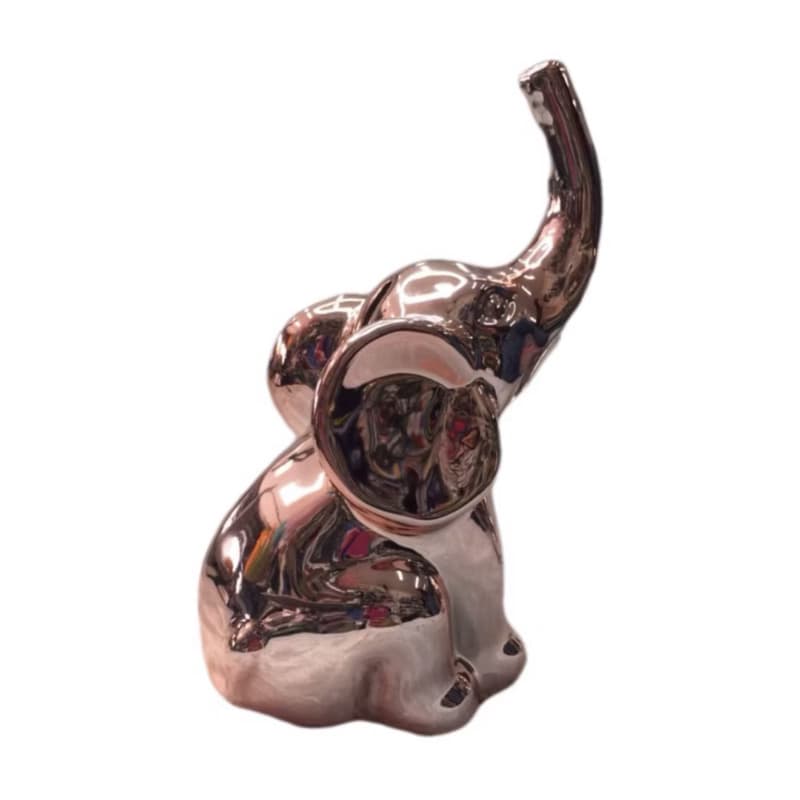 Enfeite Elefante Cofre Decorativo Metalizado em Porcelana Estátua Família 19cm