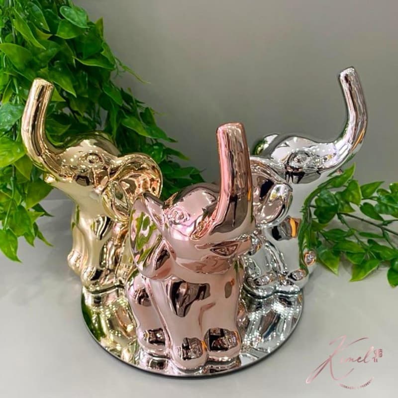 Enfeite Elefante Cofre Decorativo Metalizado em Porcelana Luxo Sala Animal