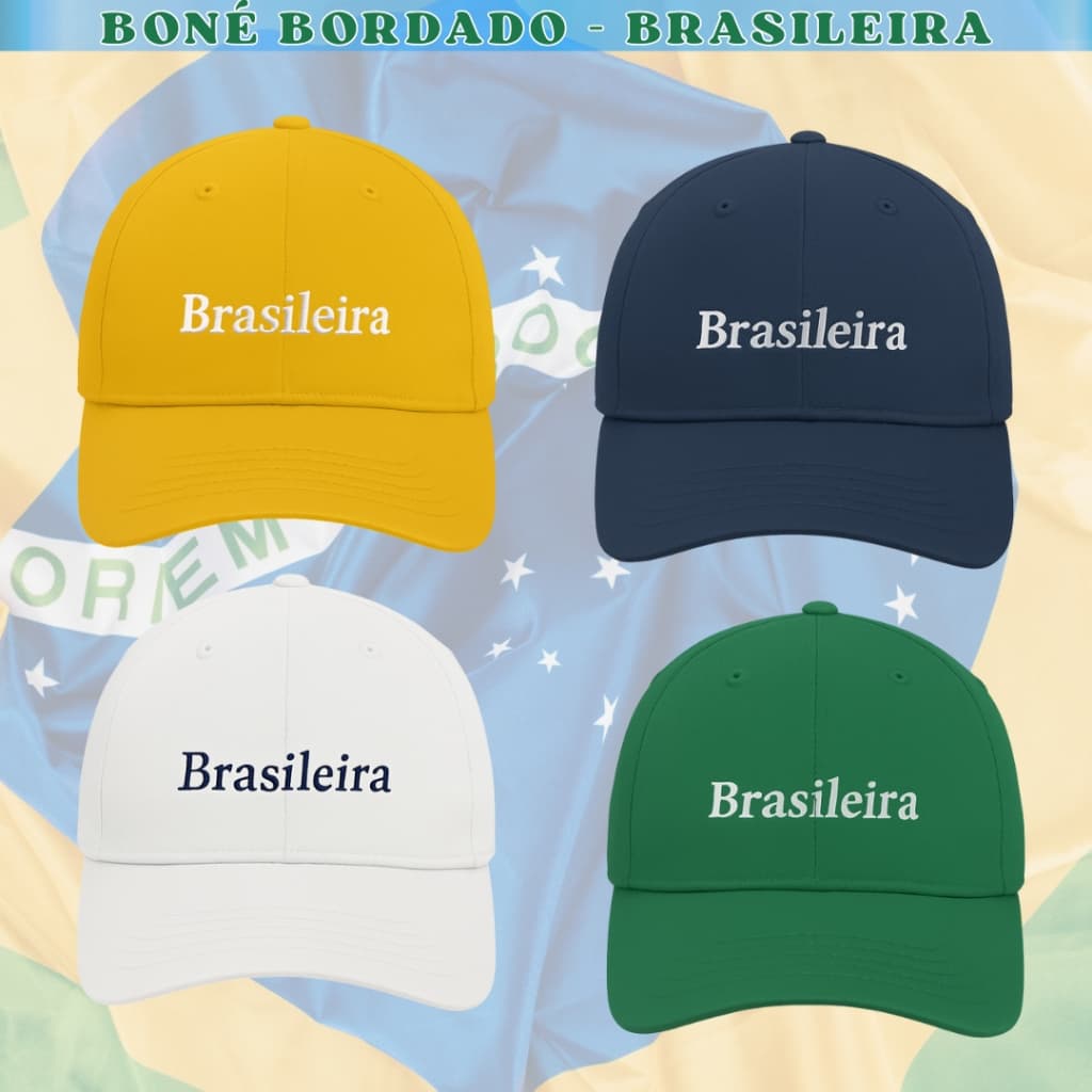 Boné Bordado Brasileira – Amarelo, Estilo Casual, Tamanho Ajustável