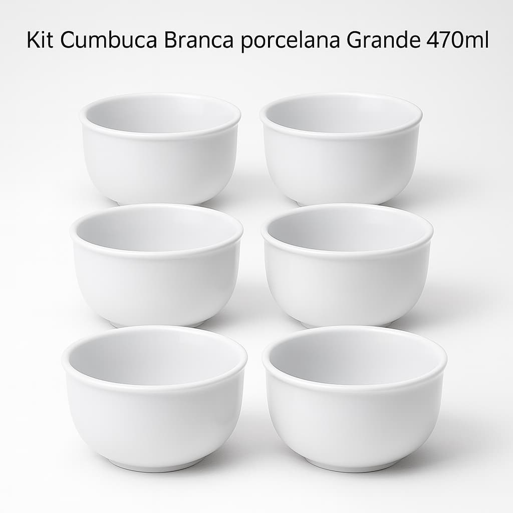 Kit 6 Cumbuca Bowl Porcelana Tigela Açaí Caldos Sopas 470ml
