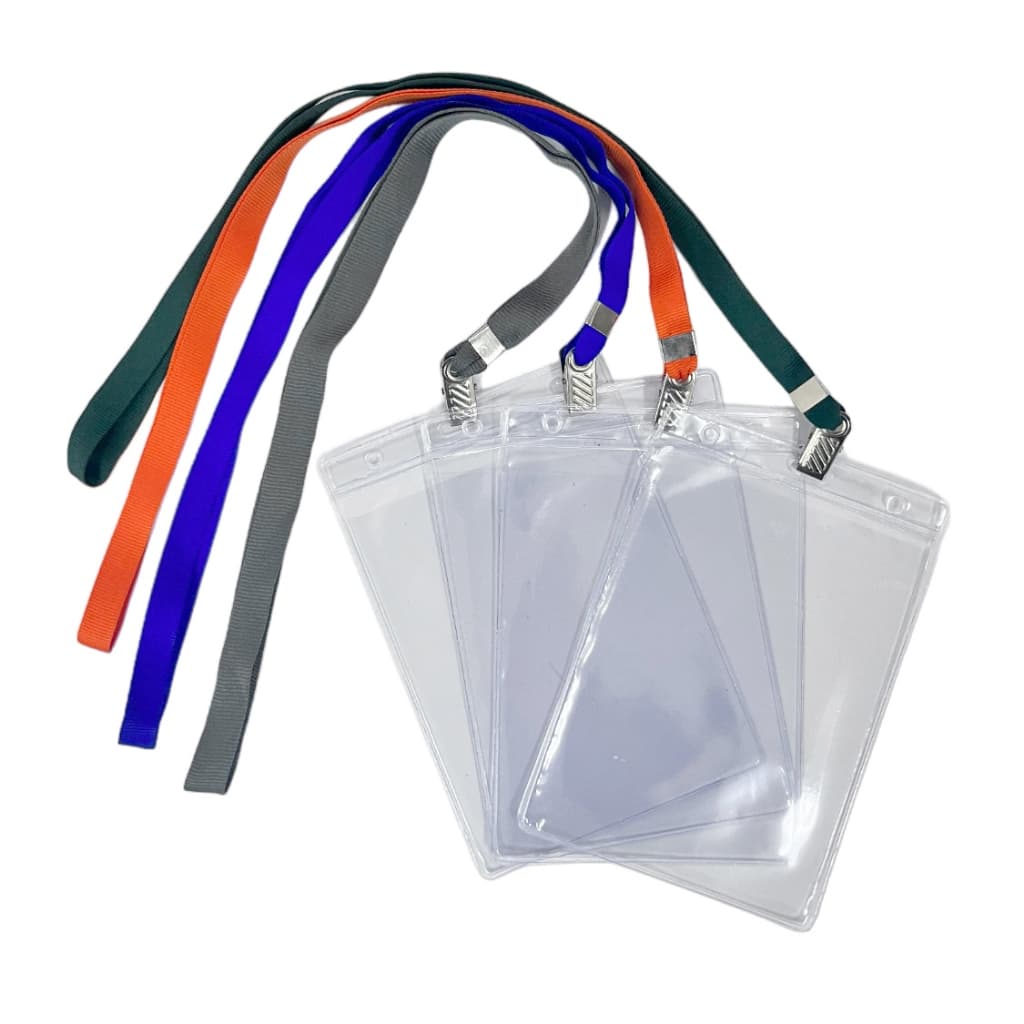 KIT COM 100 PORTA CRACHA TRANSPARENTE 58X89 VERTICAL+ 100 CORDÃO AZUL ROYAL