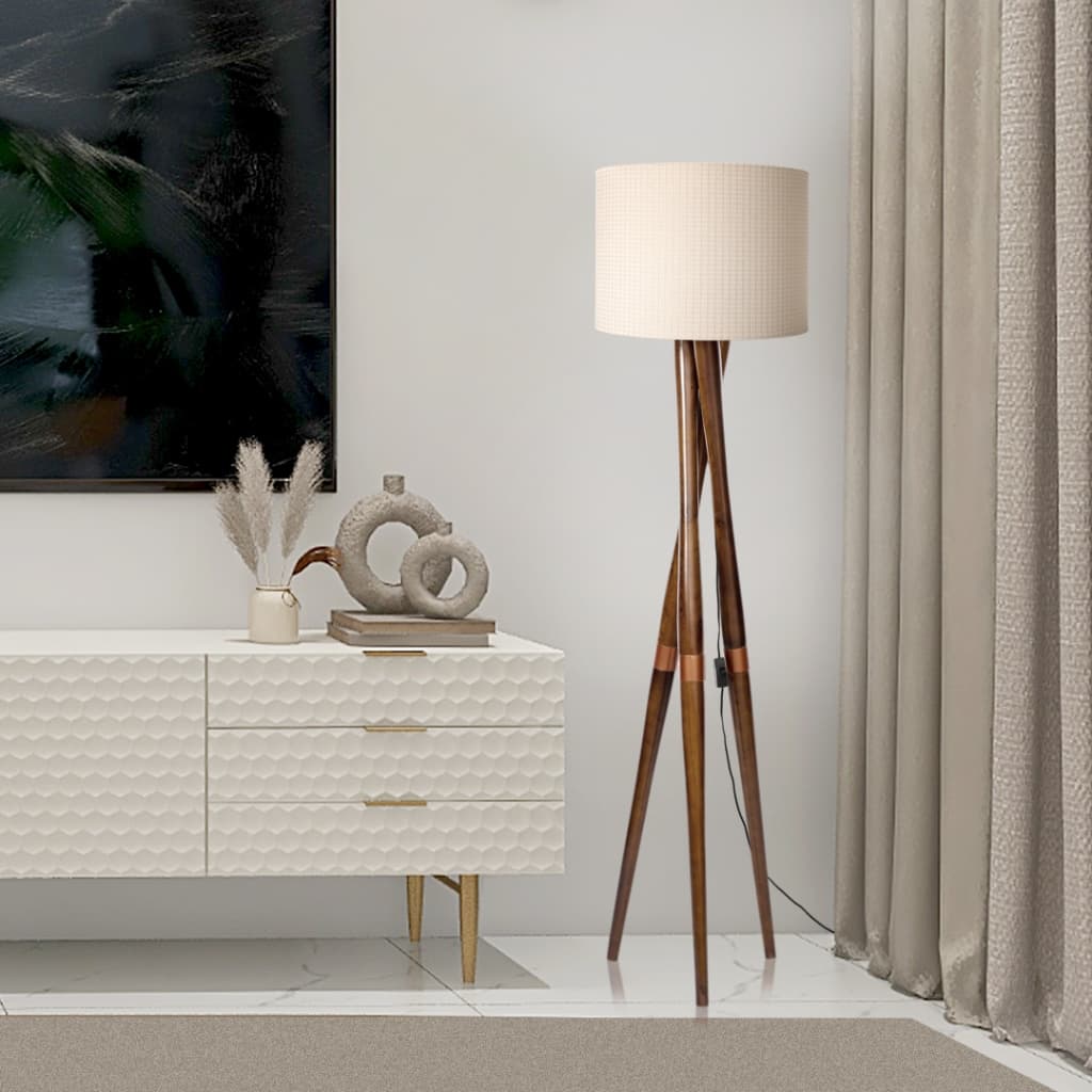 Abajur Grande Para Sala Tecido Belissima Madeira Cúpula