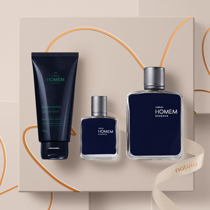 Kit Natura Homem Essence Perfume + Miniatura + gel para barbear