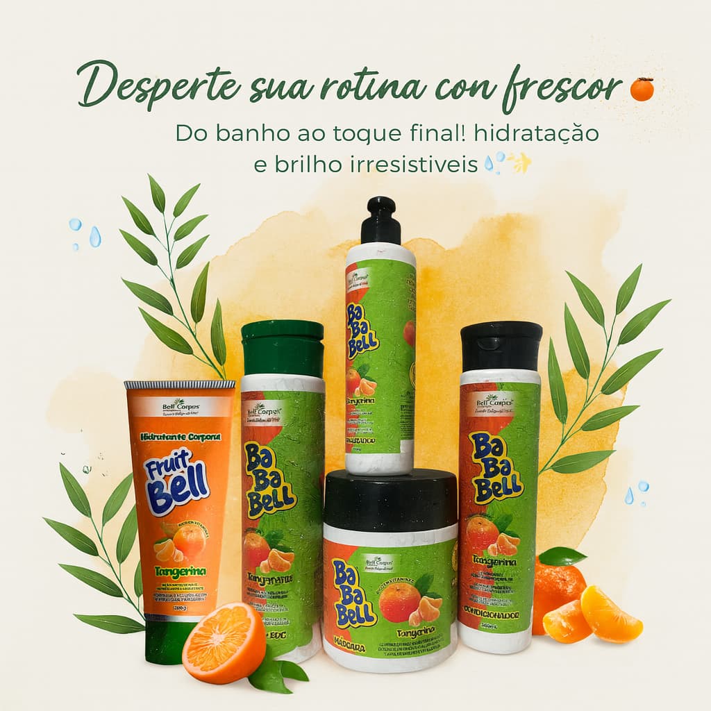 Kit Shampoo 4 Itens + Hidratante Tangerina Baba Bell: nutrição, brilho e perfume irresistível