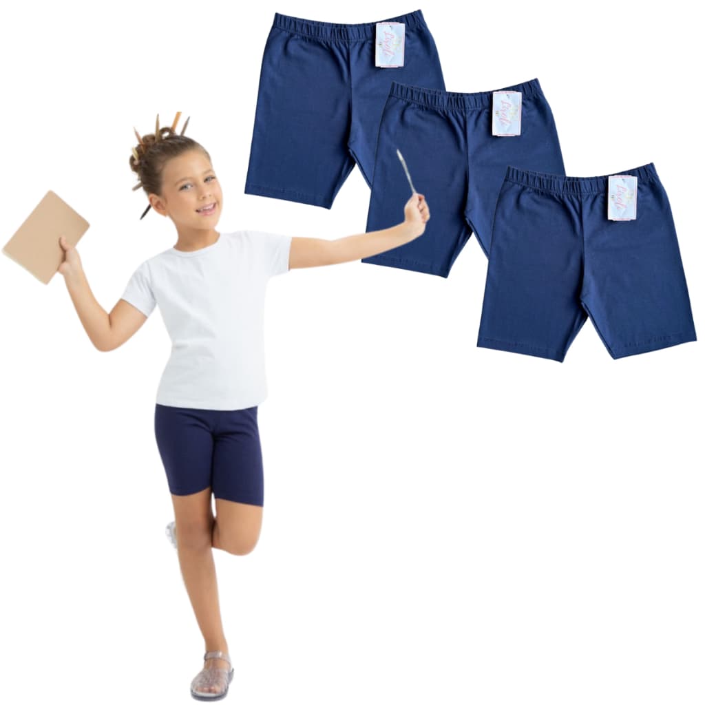 Kit 3 Bermudas Cotton Uniforme Escolar Infantil Juvenil Menina Tamanho 1 ao 16