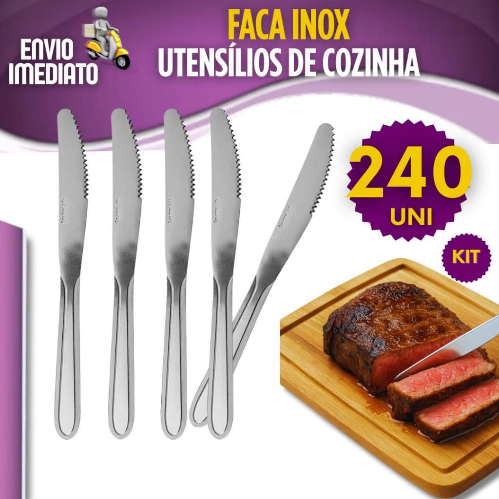 Faca de Mesa 120/240 Peças Faca Churrasco Talher Aço Inox Faqueiro para Cozinha Hotel Restaurante