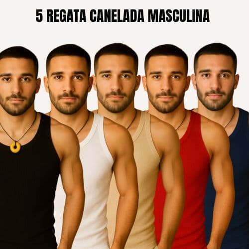 kit 5 Regatas Caneladas Ribana Americanas Masculina Camiseta Básica Justa Camisa Masculina