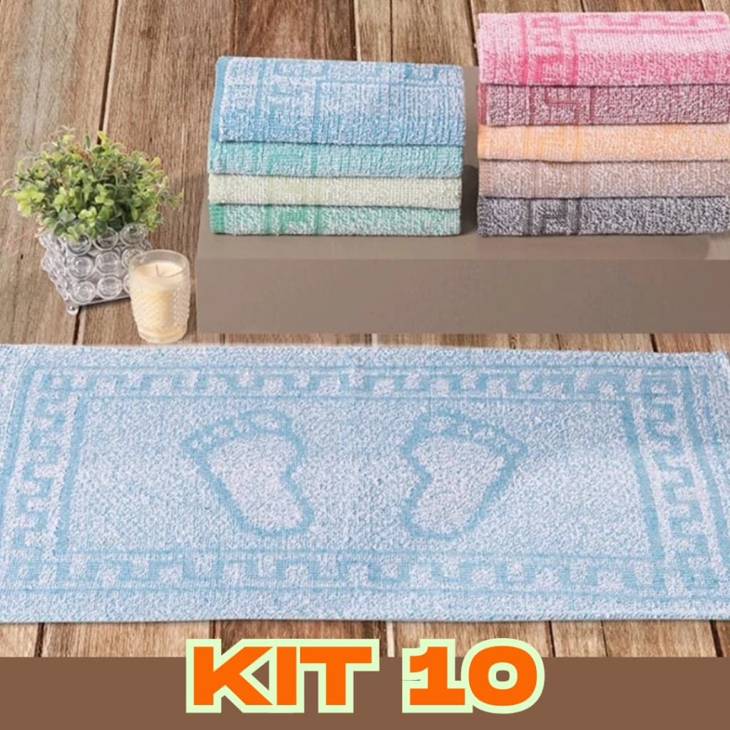 Kit Com 10 Pisos Banheiro Tapete Pezinho 43cm x 65cm 100% Algodão |1147| Lançamento