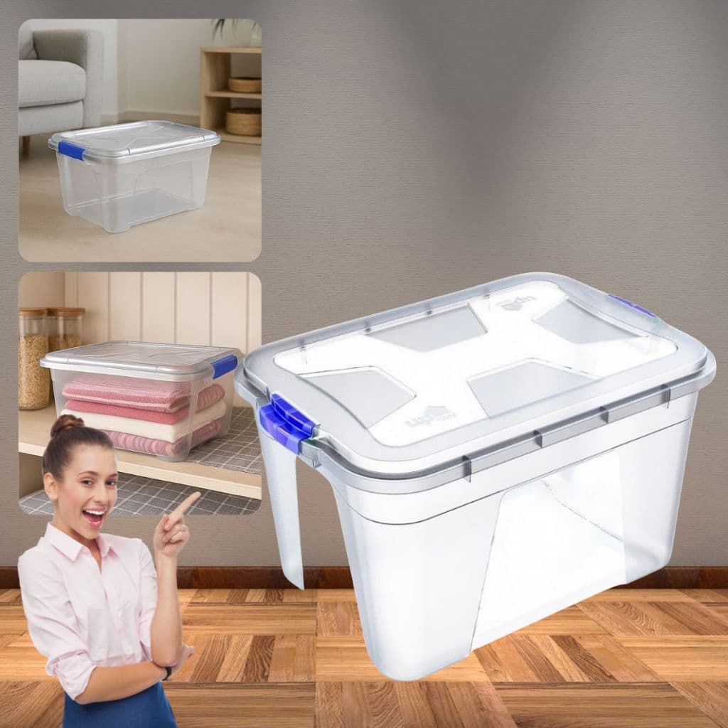 Kit 2 Caixa Organizadora Transparente Extra Grande 56 Litros Com Tampa E Trava UNINJET