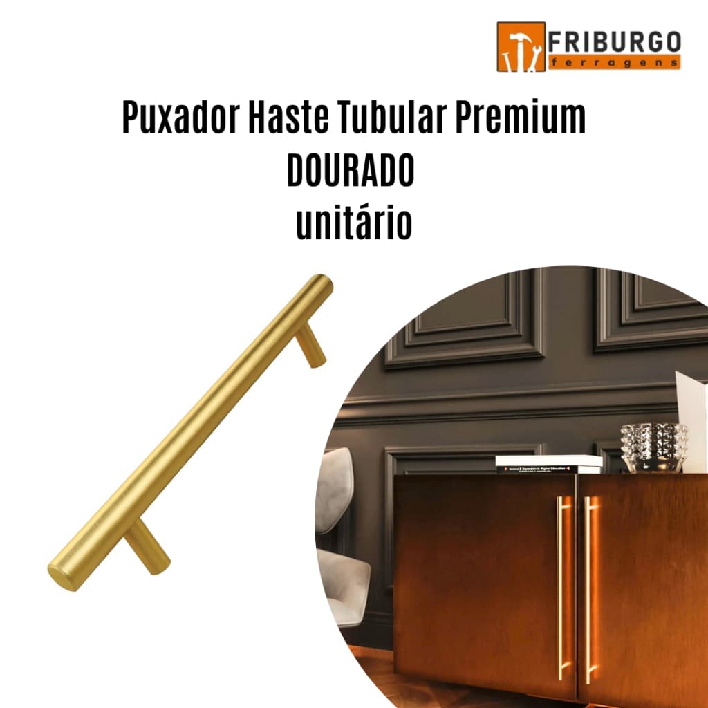 Puxador Haste Tubular Premium DOURADO 1 unidade - italy line - IL814 - Vários TAMANHOS