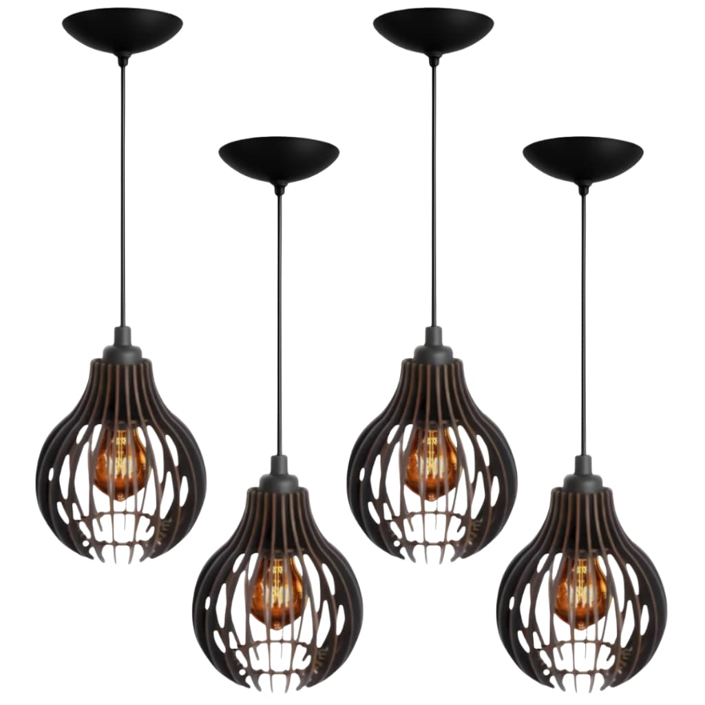 4 Luminária Teto Rustica Lustre Pendente De Madeira Moderno Preto - 4Cqp/sf