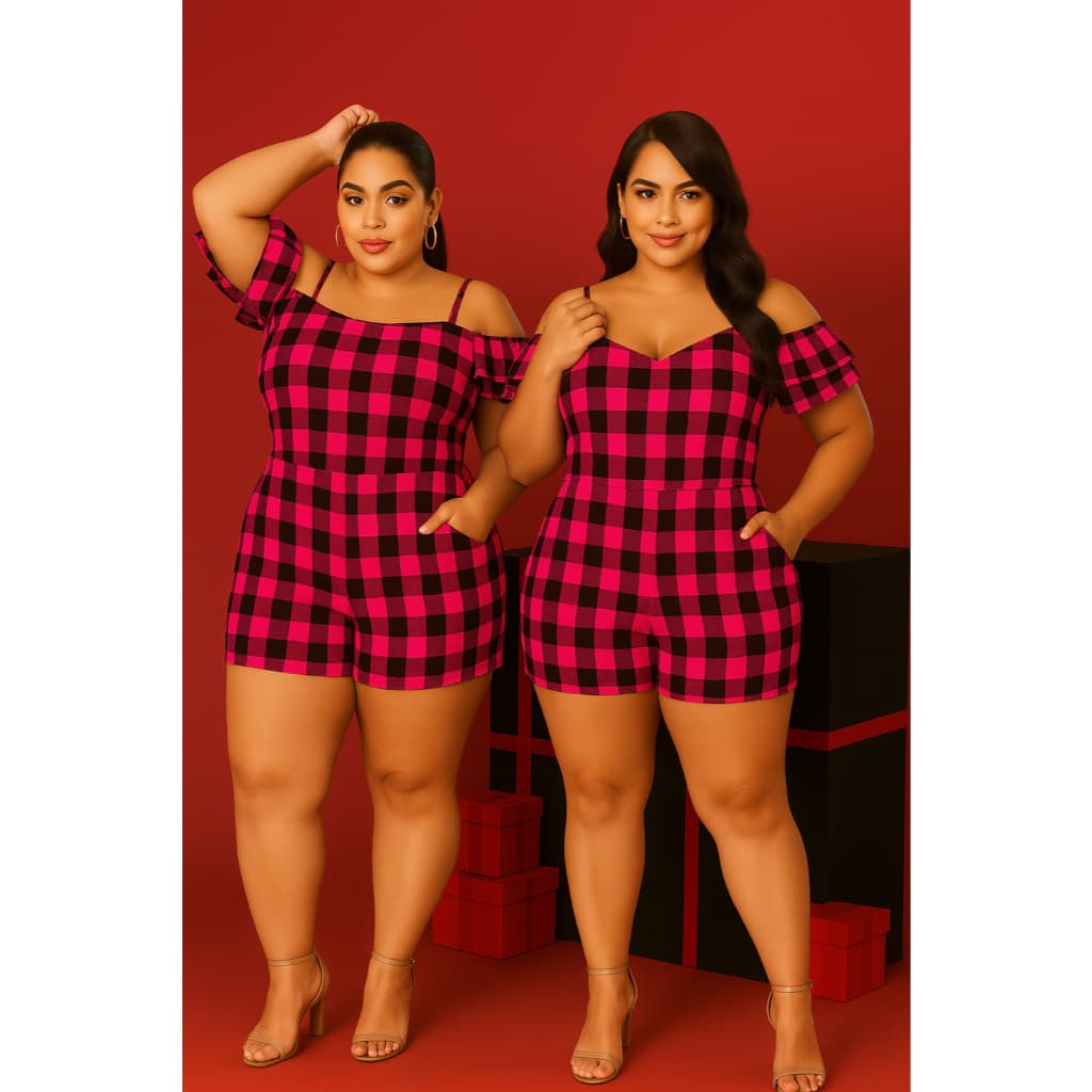 Conjunto Feminino Plus Size Xadrez Blusa + Short Cintura Alta | Confortável G GG G1 G2